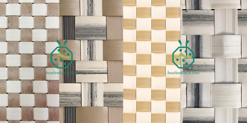 Some artificial palm leaf woven wall matting designs for waterfront resort hotel wooden structures
