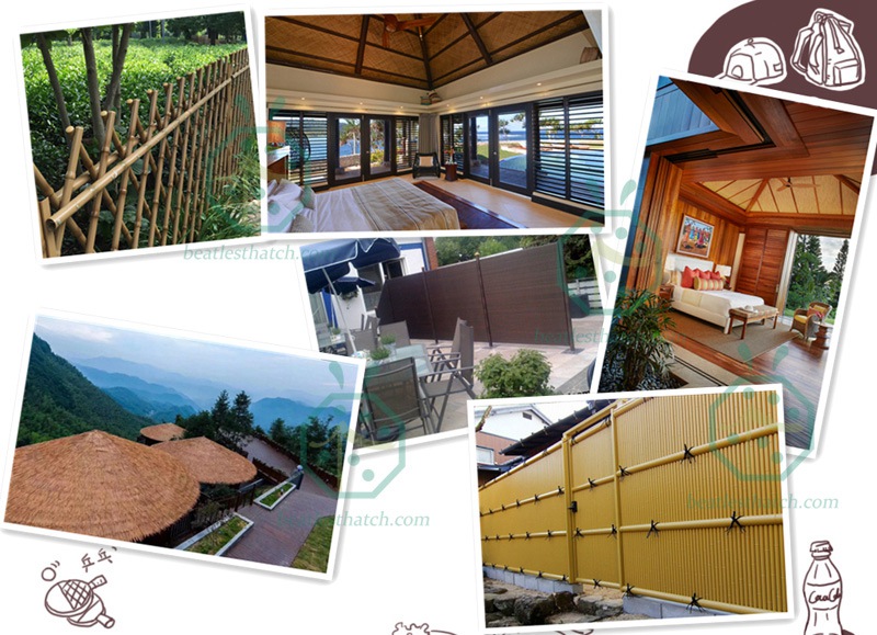 Synthetic thatch, plastic bamboo mat, artificial bamboo panel, iron bamboo fence for home or resort hotel decoration
