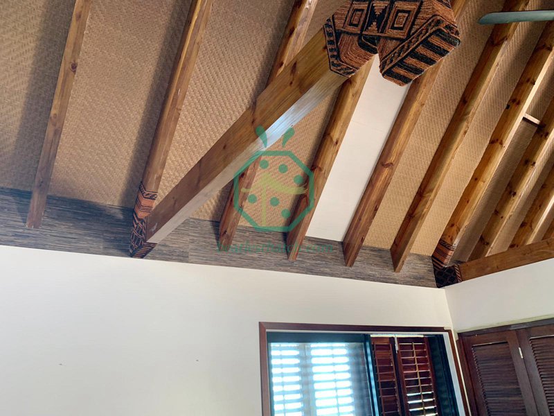Plastic herringbone weave bamoo ceiling panel for tropical interior decoration