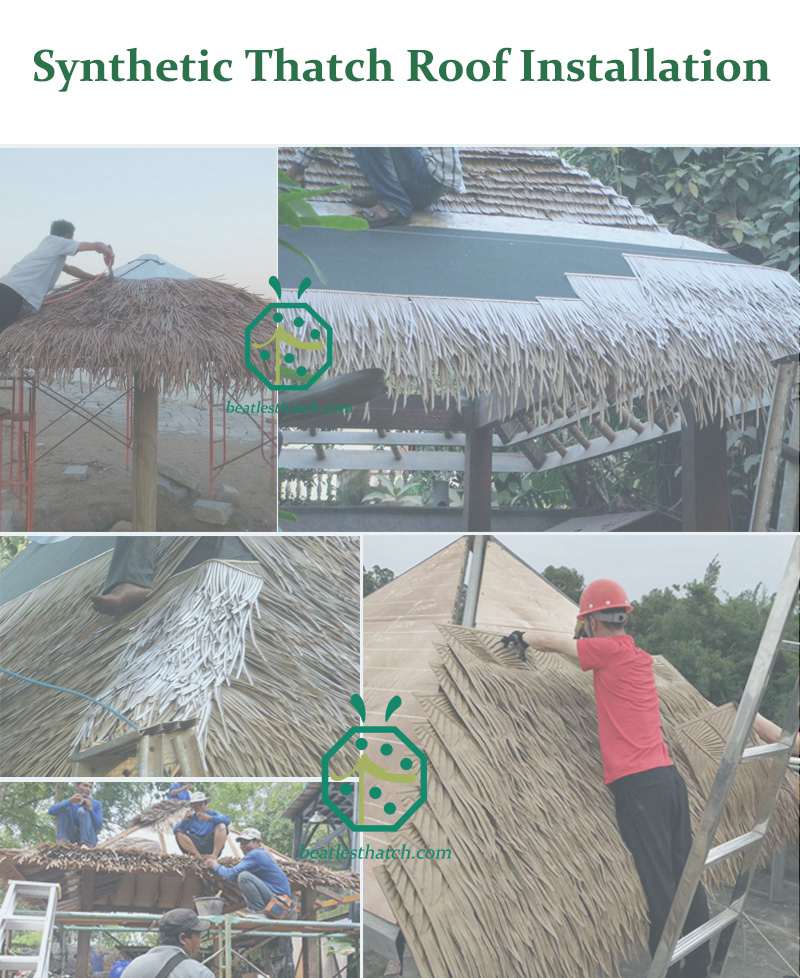 Synthetic straw thatch roofing installation