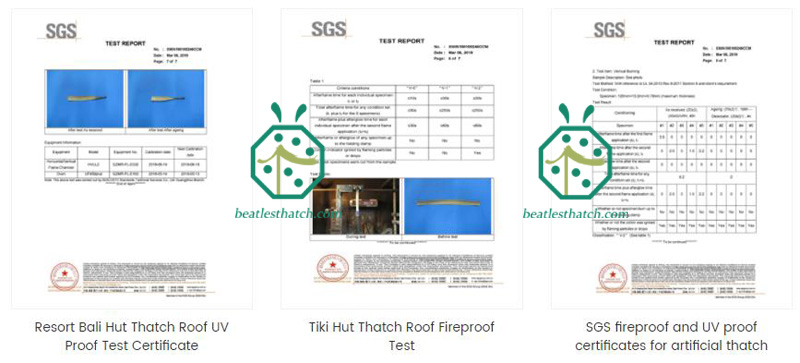 Fire retardant test report of synthetic palm thatch roof