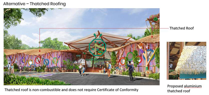Conception de toit de chaume en fer artificiel pour le parc du zoo
