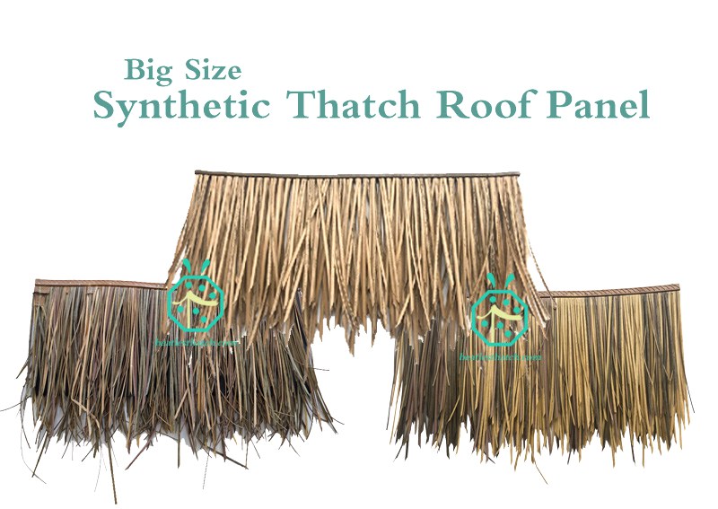 Bigger size plastic kajan thatch roof panels for easier installation for resort hotel wooden lodge construction