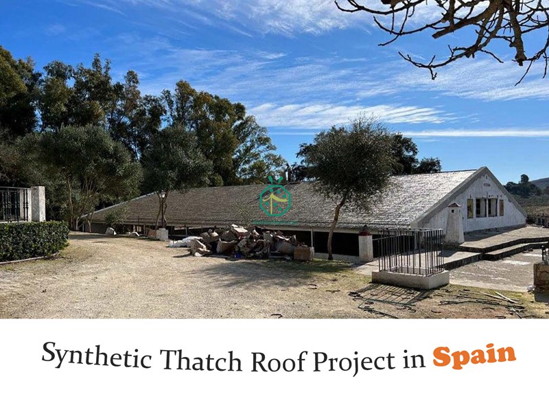 Artificial Kajan thatch roof panels for mountain hotel guestroom roof refurbishment project