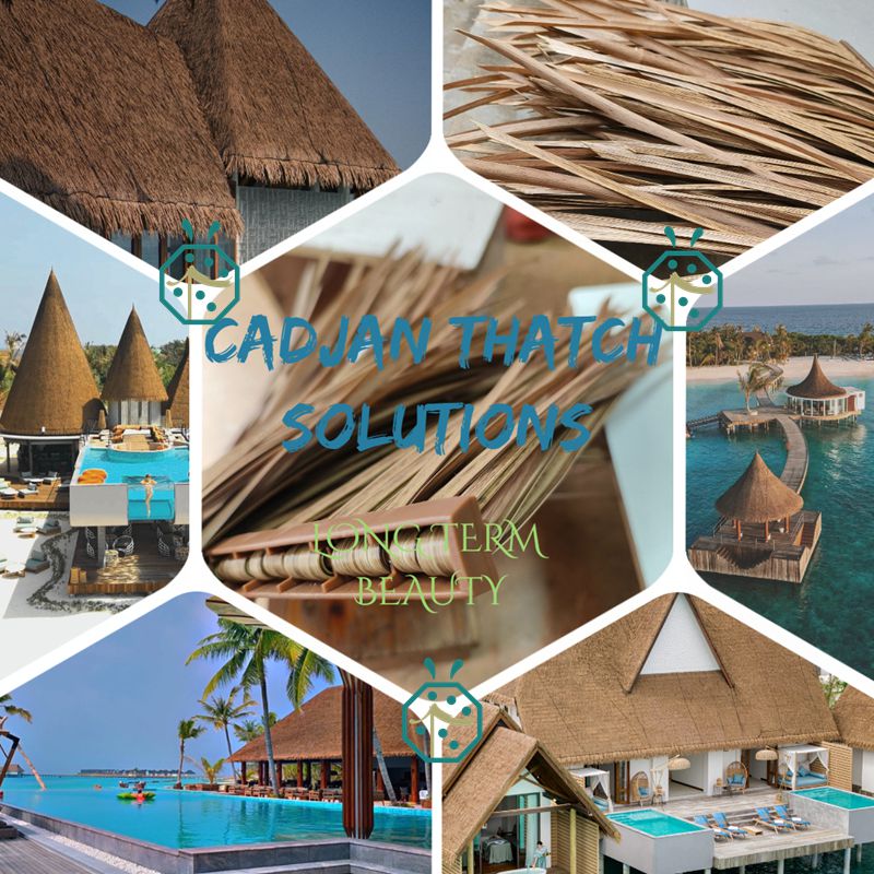 Artificial cadjan thatch roof tiles for Maldives waterfront luxury resort hotel villa bungalow guest room construction