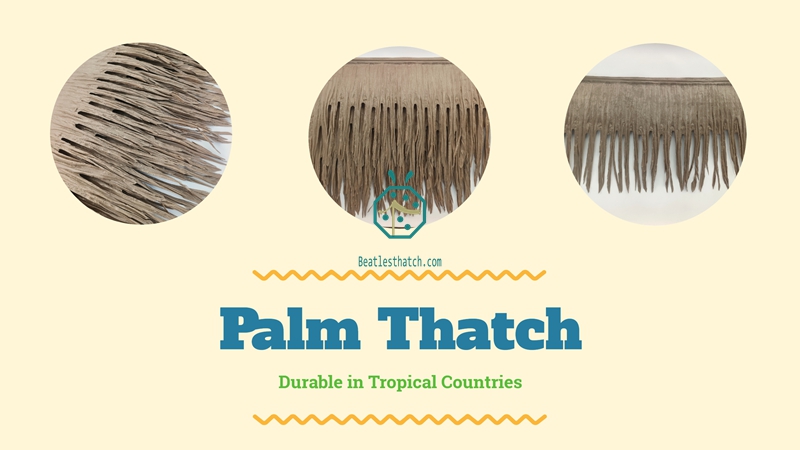 Faux palm thatch roof for waterpark gazebo, tiki hut roof decoration