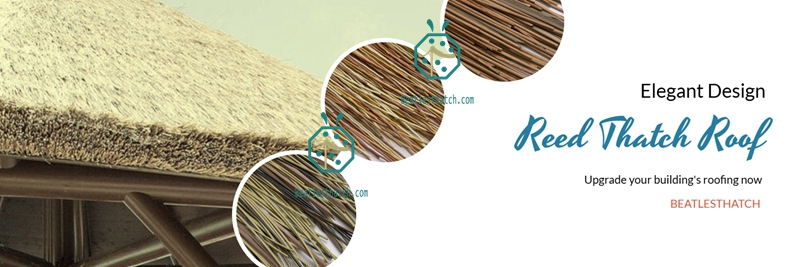 Close-up photos for some fake reed thatch panels for backyard garden hut construction
