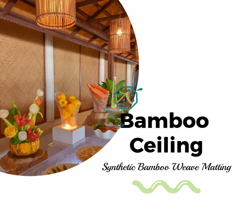 Commercial application synthetic bamboo woven wall coverings